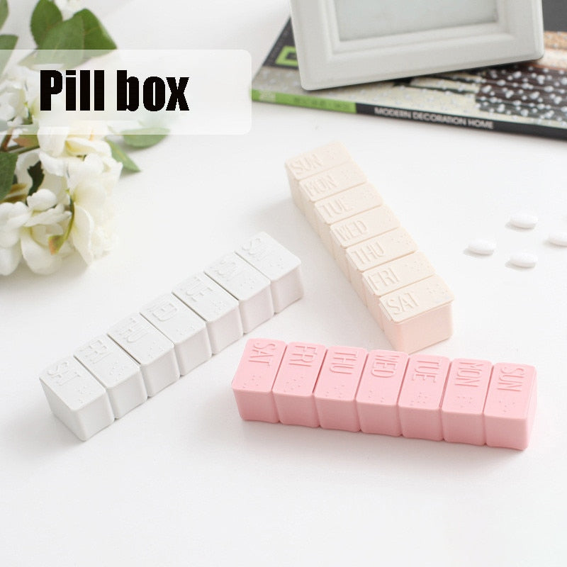 Weekly pill organizer box with 7 compartments