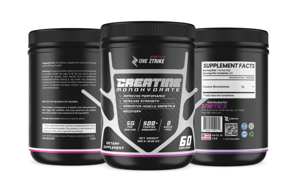 Creatine Monohydrate Ultramicronized | 5g Per Serving, 60 Servings | ONE ZTRIKE by ZNETICS - Znetics - 60 Servings Creatine