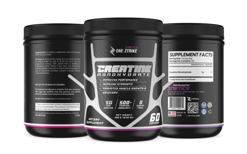 Creatine Monohydrate Ultramicronized | 5g Per Serving, 60 Servings | ONE ZTRIKE by ZNETICS - Znetics - 60 Servings Creatine