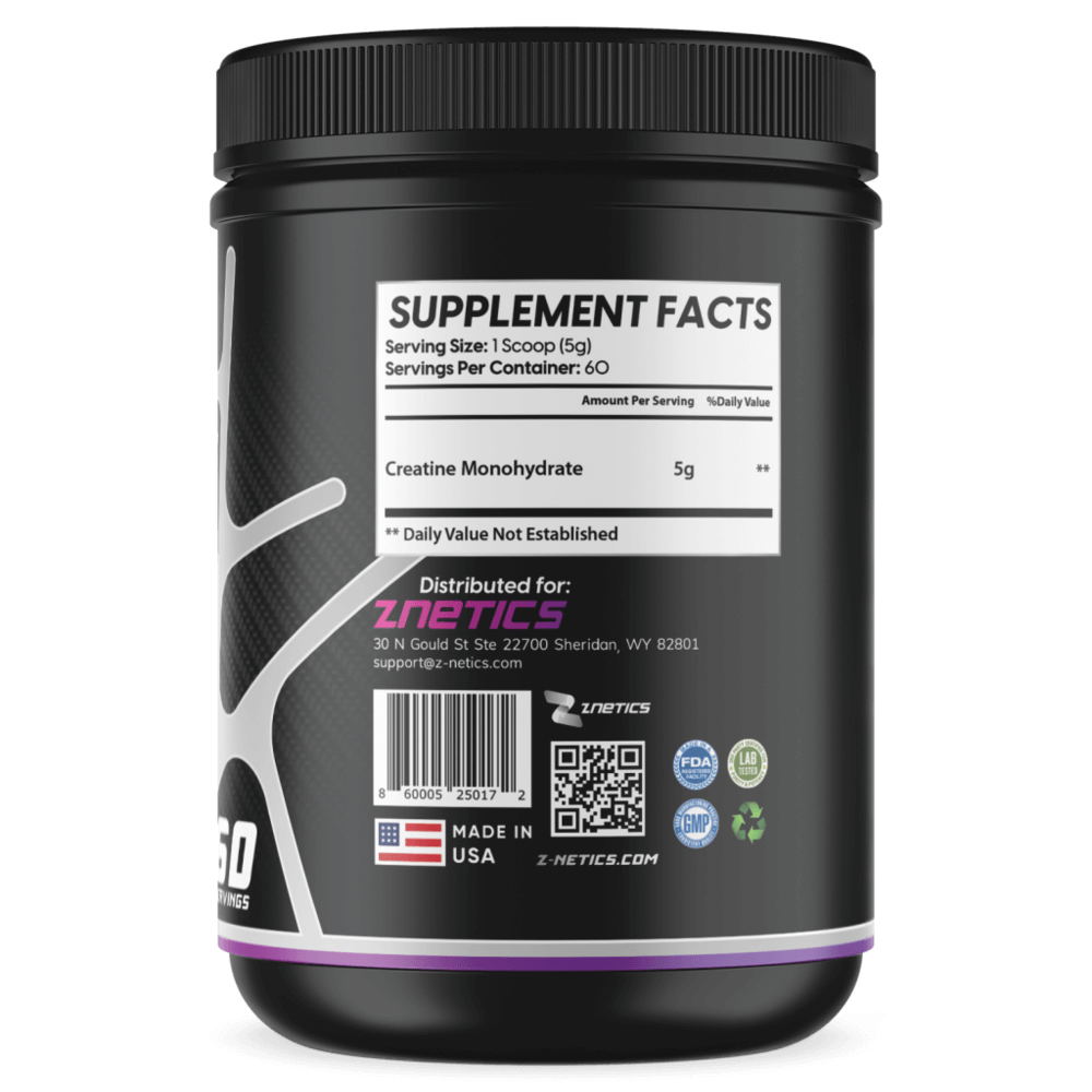 Creatine Monohydrate Ultramicronized | 5g Per Serving, 60 Servings | ONE ZTRIKE by ZNETICS - Znetics - 60 Servings Creatine