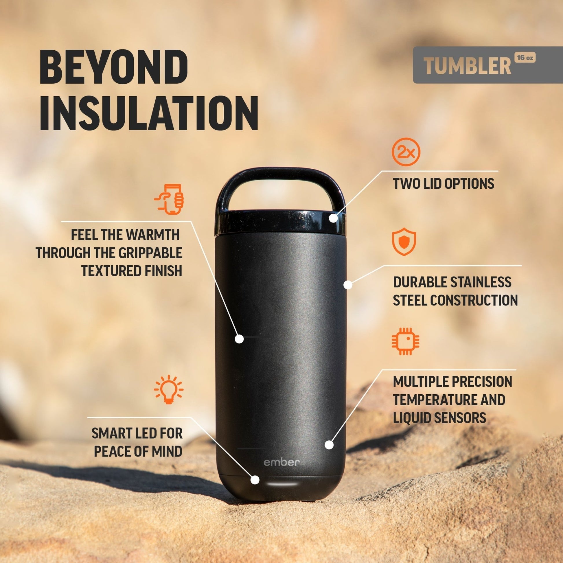 Ember® Tumbler 16 oz | Smart Temperature Control Coffee Tumbler | ZNETICS - Znetics - 16oz Tumbler - App Controlled MugBest Coffee Tumbler
