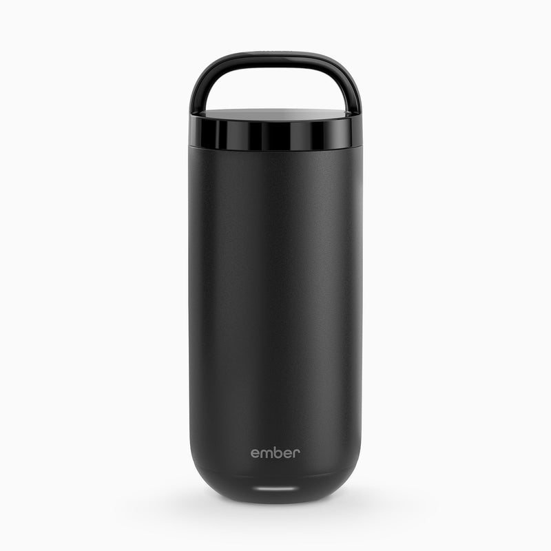 Black thermos with handle on a white background Ember