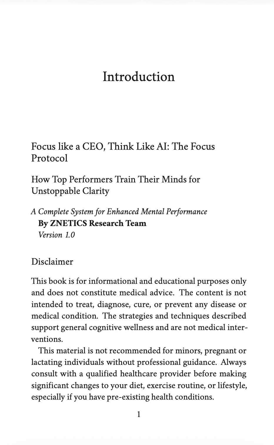 Focus Like A CEO, Think Like AI | Cognitive Performance E-Book | ZNETICS - Znetics - ZNETICS Brain Health Guide - Brain Performance CEO Mindset