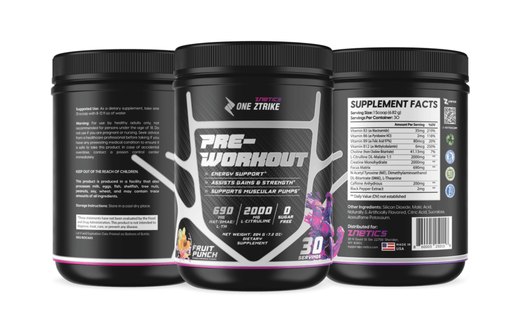 Pre-Workout Fruit Punch | Creatine, Nitric Oxide & Amino Acids | ONE ZTRIKE by ZNETICS - Znetics - Best Pre-Workout for Men