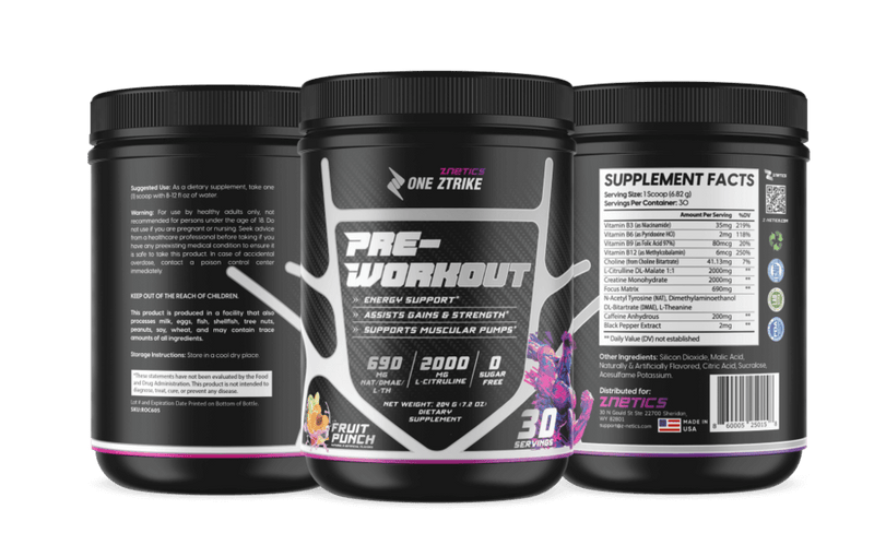 Pre-Workout Fruit Punch | Creatine, Nitric Oxide & Amino Acids | ONE ZTRIKE by ZNETICS - Znetics - Best Pre-Workout for Men