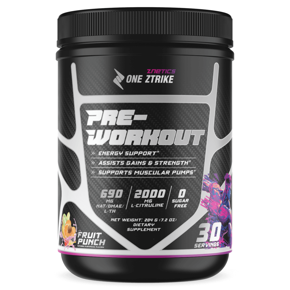 Pre-Workout Fruit Punch | Creatine, Nitric Oxide & Amino Acids | ONE ZTRIKE by ZNETICS - Znetics - Best Pre-Workout for Men