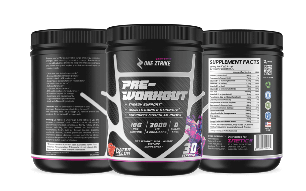 Ultra Concentrate Pre-Workout Watermelon | High Stimulant Energy & Focus | ONE ZTRIKE by ZNETICS - Znetics - Best Pre-Workout for Athletes