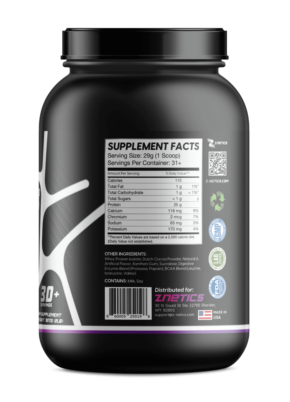 Whey Isolate Protein Chocolate 2LB | 25g Protein, Zero Sugar | ONE ZTRIKE by ZNETICS - Znetics | Chocolate