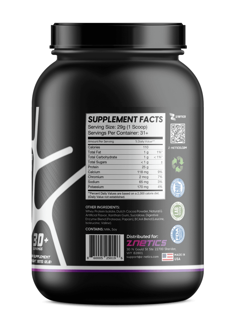 Whey Isolate Protein Chocolate 2LB | 25g Protein, Zero Sugar | ONE ZTRIKE by ZNETICS - Znetics | Chocolate