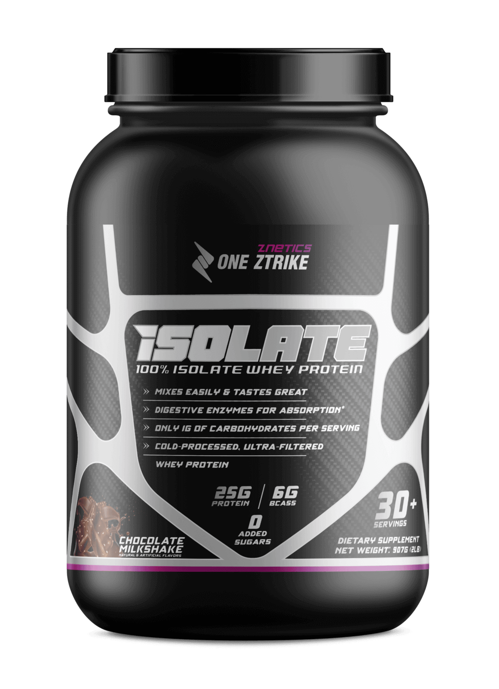 Whey Isolate Protein Chocolate 2LB | 25g Protein, Zero Sugar | ONE ZTRIKE by ZNETICS - Znetics | Chocolate