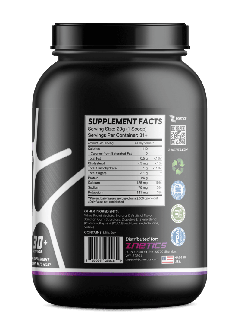 Whey Isolate Protein Vanilla 2LB | 26g Protein, Zero Sugar |  - Znetics 26g ProteinClean Protein PowderGluten Free Protein